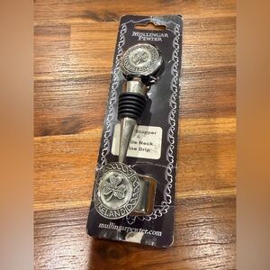 Ireland Shamrock Wine Stopper and Pourer - Silver